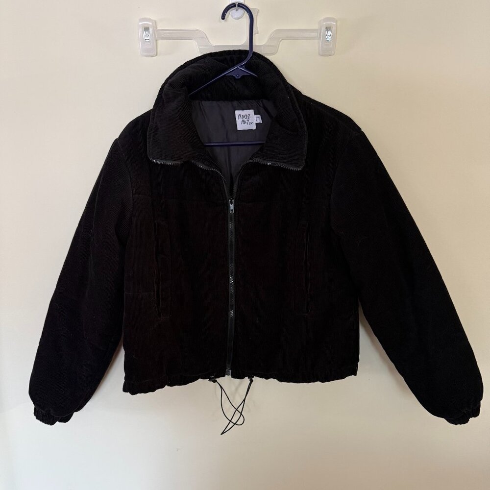 Women's Princess Polly Sz 2 Black Puffer Jacket Corduroy 100% Cotton High Neck